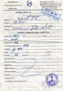 Анализ мочи форма 210/у
